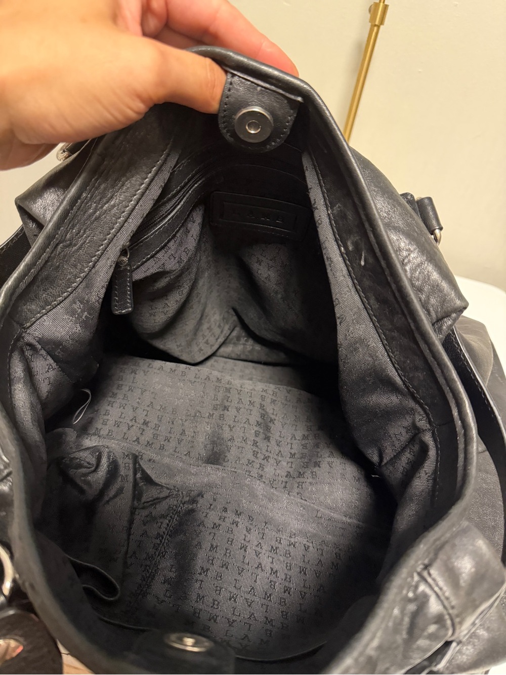 L.A.M.B. Gwen Stefani Black Leather Hobo Bag Shoulder Purse Vintage Cargo Pocket - Picture 9 of 14